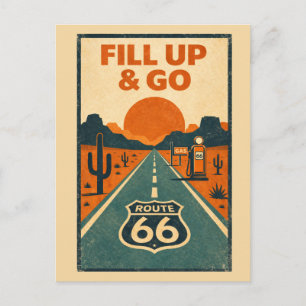 Cartão Postal Rota 66 Vintage Abasteça e Vá Retro