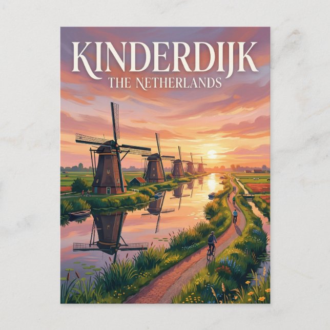 Cartão Postal Rota Ciclística de Kinderdijk Holanda (Frente)