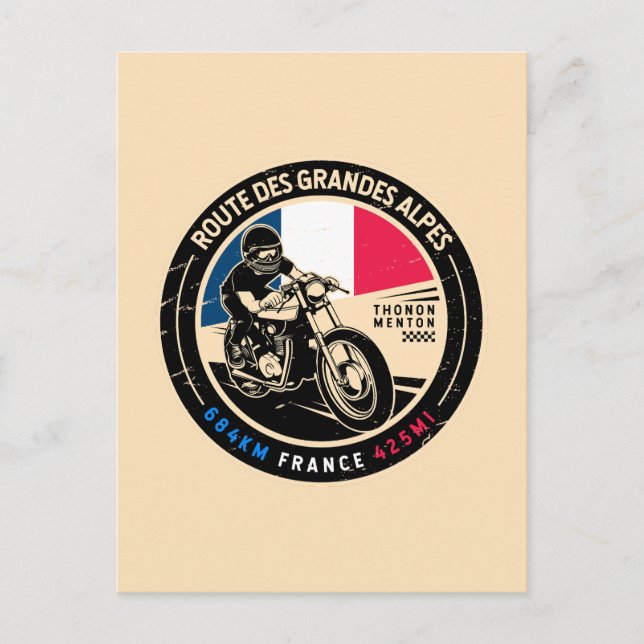 Cartão Postal Rota de Grandes Alpes | França | Motociclos (Frente)