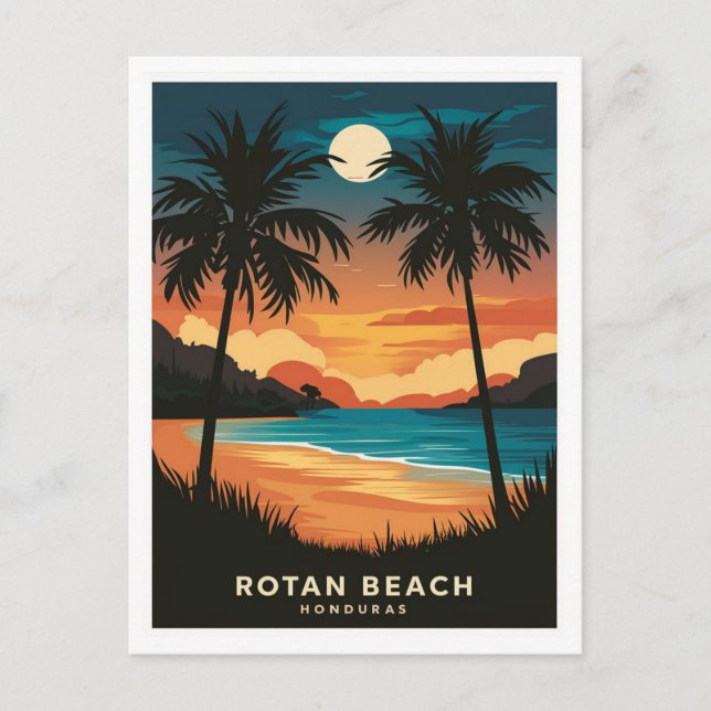 Cartão Postal Rotan Beach Honduras Retro Viagem (Frente)