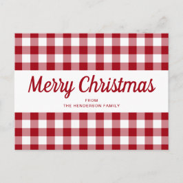 Cartão Postal Rote Gingham Feliz Natal Script 