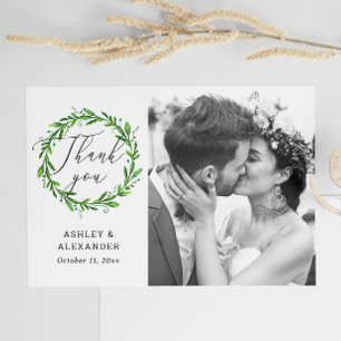 Cartão Postal Roteiro botânico de verde foto casamento obrigado