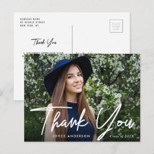 Cartão Postal roteiro de agradecimento de foto editável graduaçã