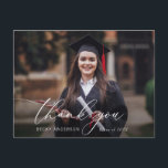 Cartão Postal roteiro fino agradecimento formatura moderna<br><div class="desc">cartão personalizado moderno foto letra de texto roteiro branco. Sinta-se à vontade para alterar a imagem e a mensagem no verso.</div>