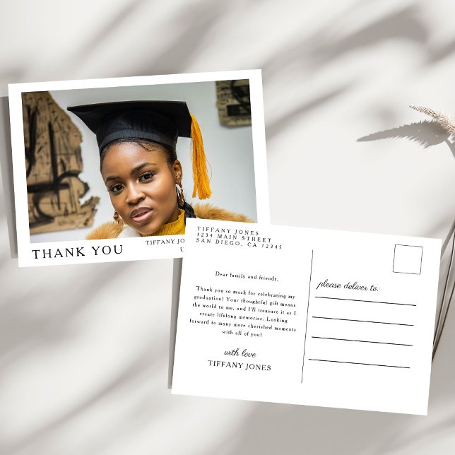 Cartão Postal Roteiro Moderno 3 Fotos Agradecimento de Formatura (Criador carregado)