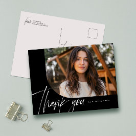 Cartão Postal Roteiro moderno uma foto preto agradecimento de fo