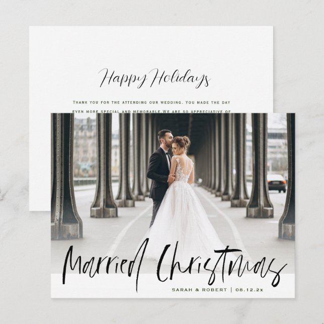 Cartão Postal roteiro preto casou com anúncio de casamento de ch (Frente/Verso)