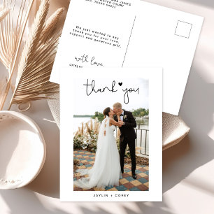Cartão Postal Roteiro Romântico Coração Casamento Foto Obrigado