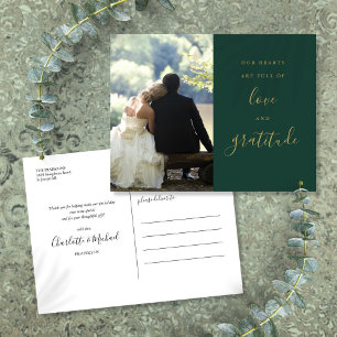 Cartão Postal Roteiro Verde E Dourado Foto Casamento Obrigado