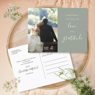 Cartão Postal Roteiro Verde Salmão Foto Casamento Agradecimento