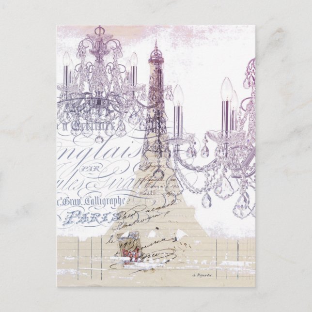 Cartão Postal roteiros franceses chandelier paris eiffel torre (Frente)