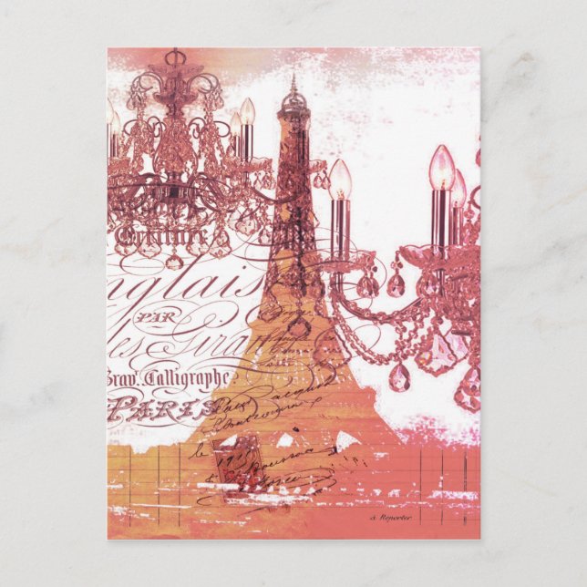 Cartão Postal roteiros laranja chandelier paris eiffel torre (Frente)