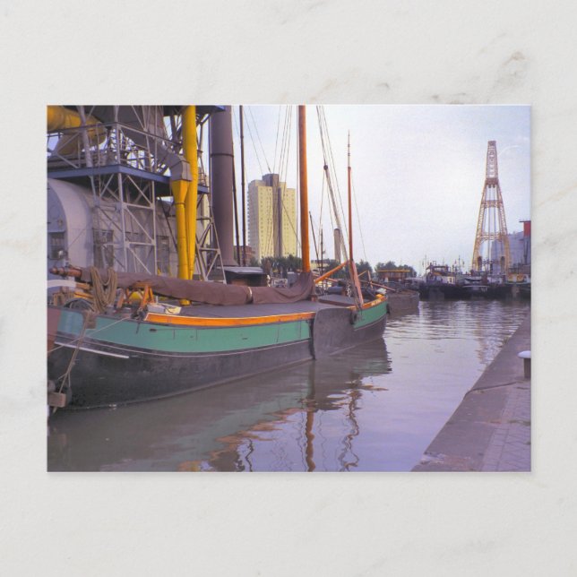 Cartão Postal Roterdão, navios históricos, barcaça à vela neerla (Frente)