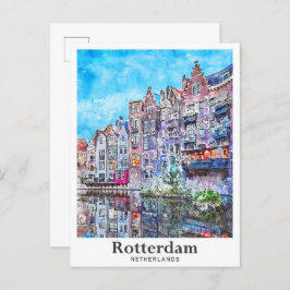 Cartão Postal Roterdão, Países Baixos, Viagem Watercolor, Desenh