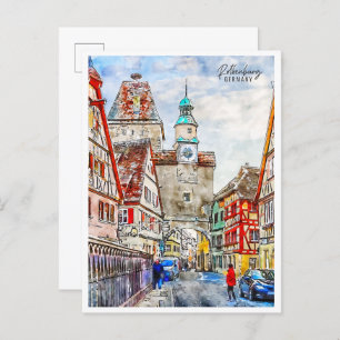 Cartão Postal Rothenburg Germany viagens vintage Watercolor