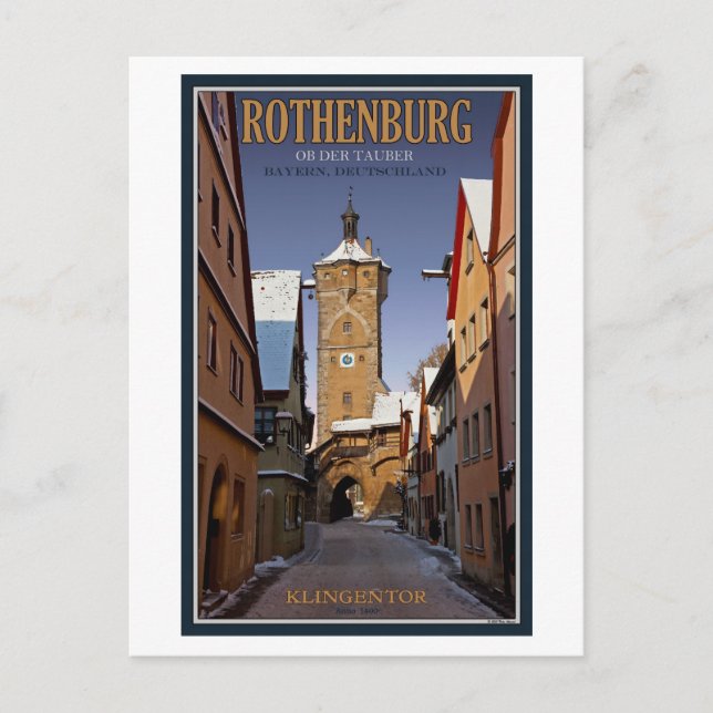 Cartão Postal Rothenburg od Tauber - Klingentor - inverno (Frente)