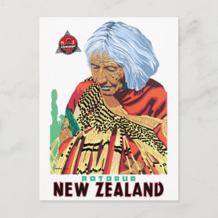 Cartão Postal Rotorua Nova Zelândia Cartaz de Viagem Antigo Rest