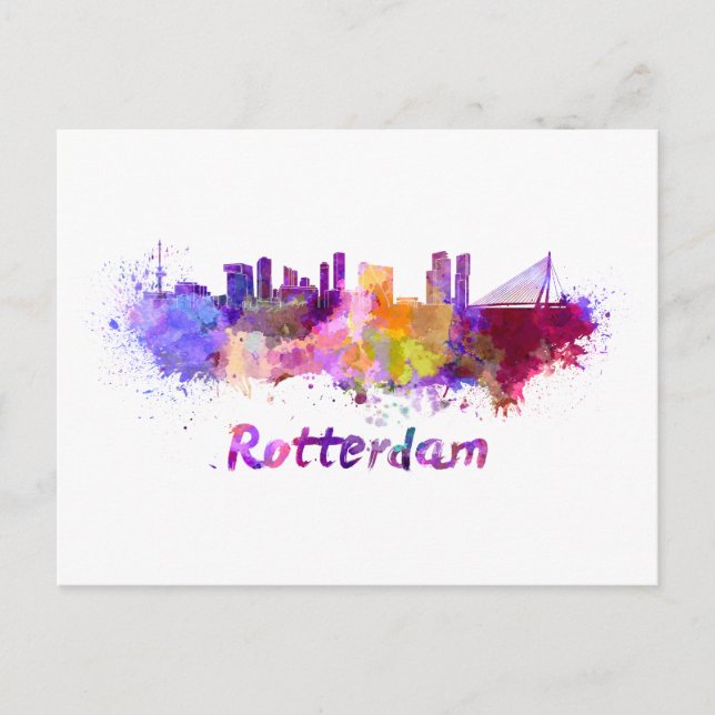 Cartão Postal Rotterdam skyline in watercolor (Frente)