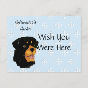Cartão Postal Rottweiler - Azul com Design de Diamante Branco