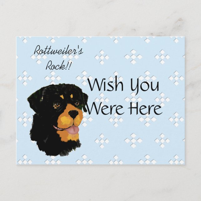 Cartão Postal Rottweiler - Azul com Design de Diamante Branco (Frente)
