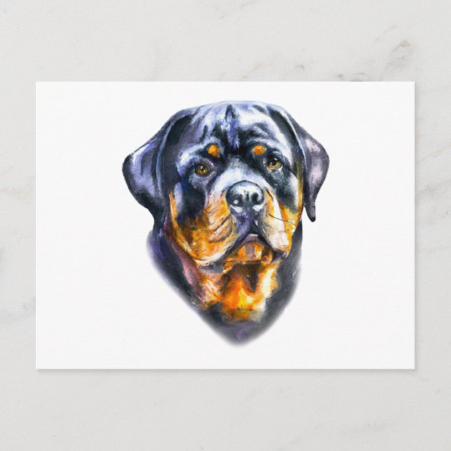 Cartão Postal Rottweiler de Aquarela (Frente)