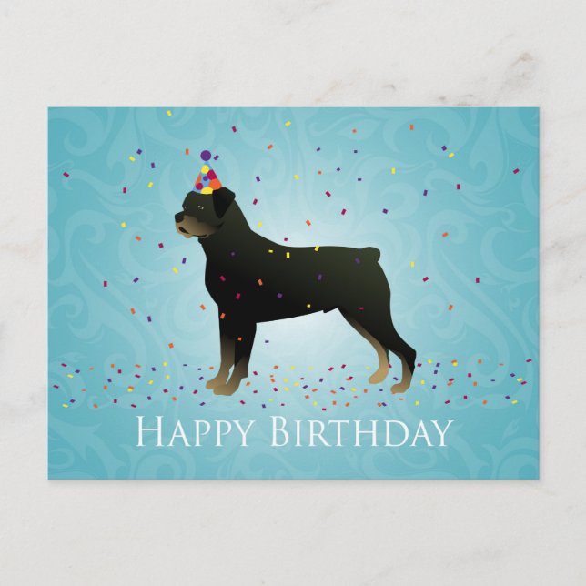 Cartão Postal Rottweiler - Design de aniversário (Frente)