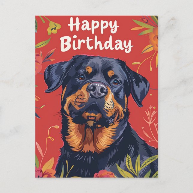 Cartão Postal Rottweiler Feliz Aniversário  (Frente)