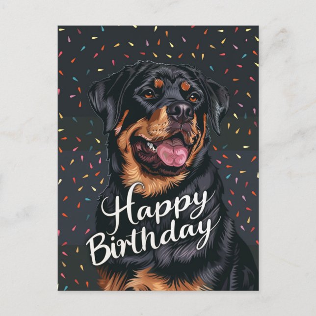 Cartão Postal Rottweiler Feliz Aniversário (Frente)