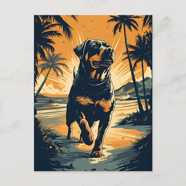Cartão Postal Rottweiler na praia (Frente)