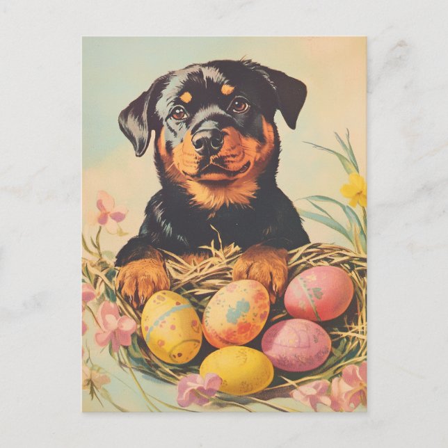 Cartão Postal Rottweiler Páscoa de Vintage (Frente)
