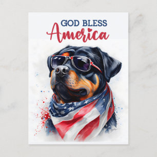 Cartão Postal Rottweiler Patriótico, Deus Abençoe a América Cart