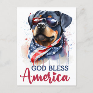 Cartão Postal Rottweiler Patriótico, Deus Abençoe a América Cart