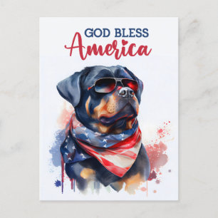 Cartão Postal Rottweiler Patriótico, Deus Abençoe a América Cart