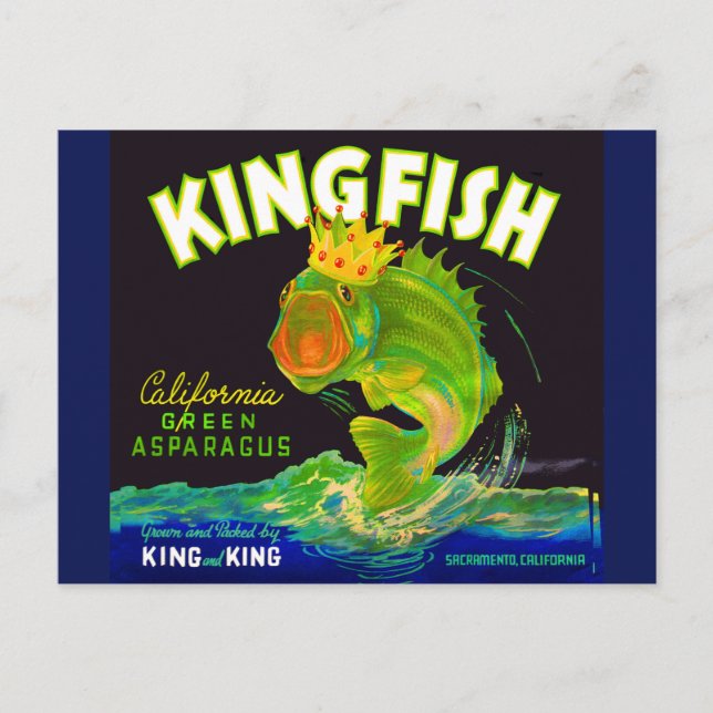 Cartão Postal Rótulo da caixa espargos Kingfish 1930 (Frente)
