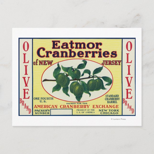 Cartão Postal Rótulo da Marca Olive Eatmor Cranberries (Frente)
