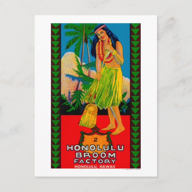 Cartão Postal Rótulo de Cabo de Vassoura de HonoluluHonolulu, HI (Frente)