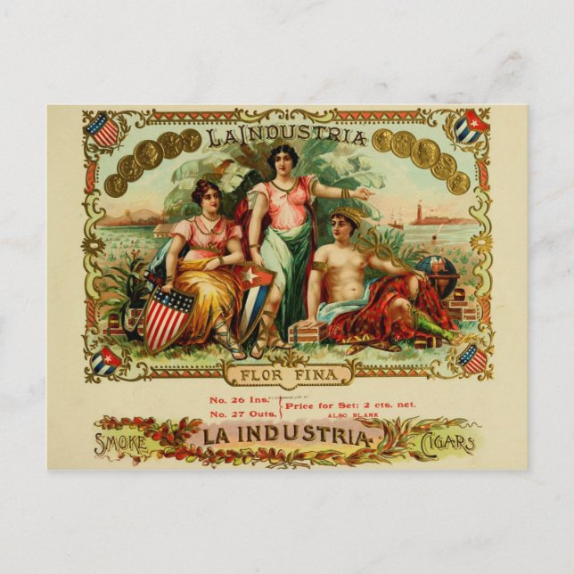 Cartão Postal Rótulo de Caixa de Charuto Antigo (Frente)