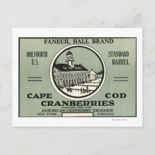 Cartão Postal Rótulo de Cranberry Marca Faneuil Hall de Cape Cod