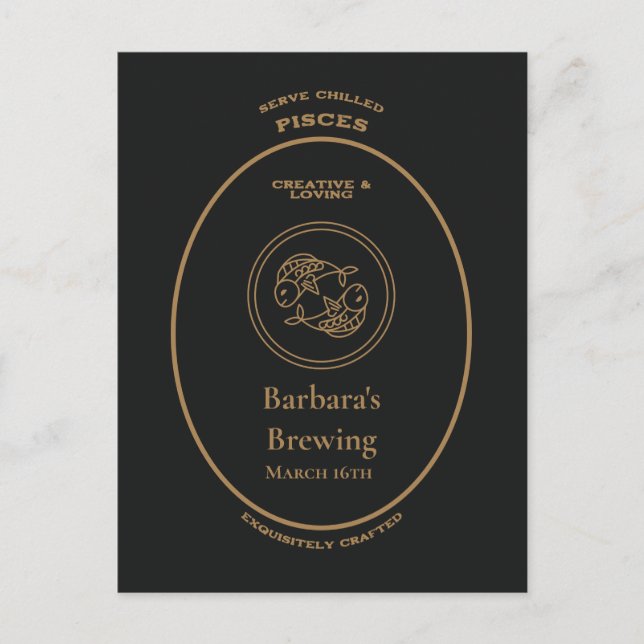 Cartão Postal Rótulo de Farmácia Pessoal Criativa Amorosa Peixes (Frente)