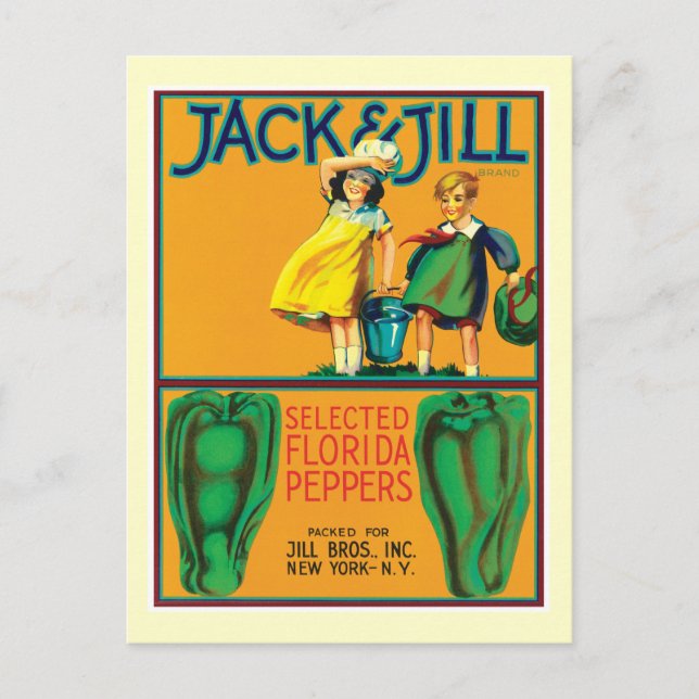 Cartão Postal Rótulo de Produto Alimentício Pimentões Antigos (Frente)