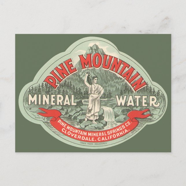 Cartão Postal Rótulo de Produto Antigo, Água Mineral Pine Mounta (Frente)