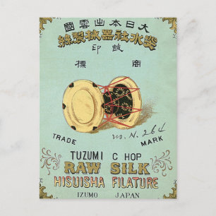 Cartão Postal Rótulo de Seda Japonês da Vintagem do Tambor