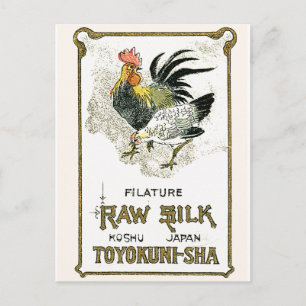 Cartão Postal Rótulo de Seda Japonês Vintage Galinha
