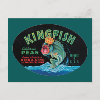 Cartão Postal Rótulo de Taxa de Crato de Peas de Kingfish Vintag