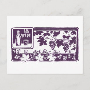 Cartão Postal Rótulo de Vinho Francês Antigo   Vinhedo Rústico