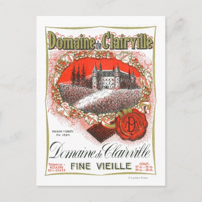 Cartão Postal Rótulo do vinho Domaine De ClairvilleEurope (Frente)