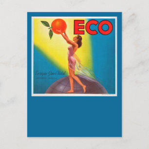 Cartão Postal Rótulo Laranja Vintage Eco