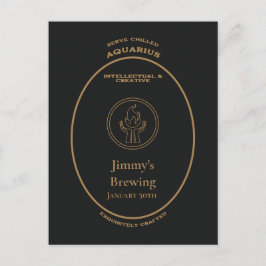 Cartão Postal Rótulo Personalizado Aquário Zodíaco Ouro Apotheca