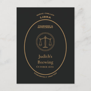 Cartão Postal Rótulo Personalizado de Farmácia Ouro Libra Zodíac