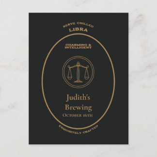Cartão Postal Rótulo Personalizado de Farmácia Ouro Libra Zodíac